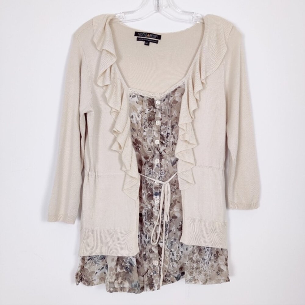 Nicole Benisti Womens Blouse Sweater in Cream Size Large Flutter